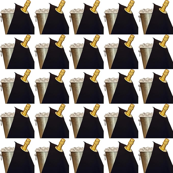 Classic Collection, Bottle Cloth with Metal Ring for Ice Buckets, Cotton, 42 cm, Corner Hole (Black with Gold Metal Ring, Pack of 25)