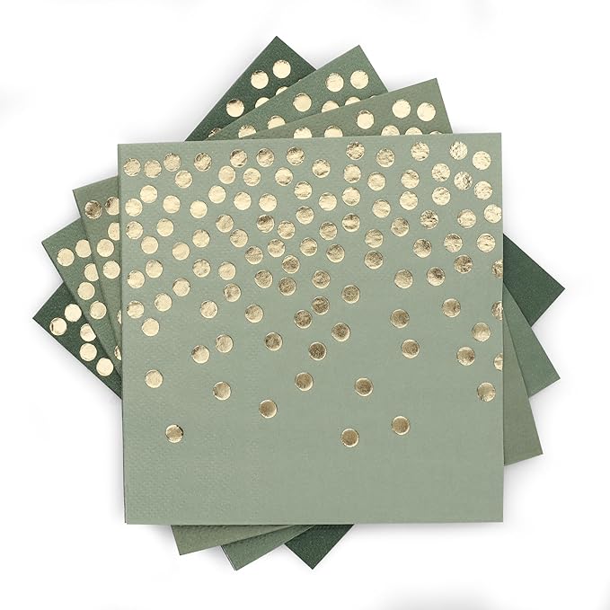 80 Pack of Paper Cocktail Napkins with Gold Foil Polka Dot Confetti，Polka Dot Party Supplies(5 x 5 in，2-ply) (80, Gradient Green)