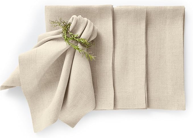 Solino Home Linen Cloth Napkins Set of 4-100% Pure Linen Flax Dinner Napkins 20 x 20 Inch - Sonoma, Handcrafted and Machine Washable - Christmas, New Year