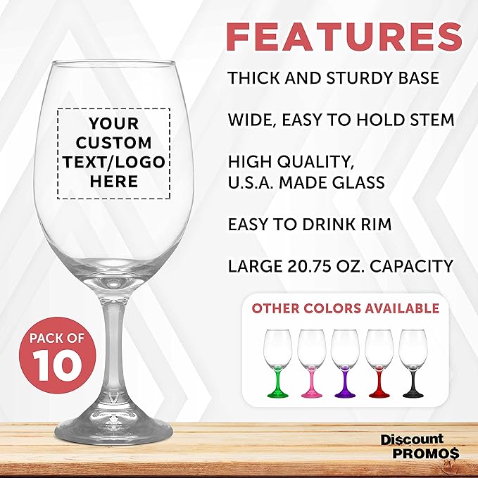 Custom Rioja Grand Wine Glasses 20.75 oz. Set of 10, Personalized Bulk Pack - Perfect for Hotel, Bar, Restaurant or Lounge - Clear
