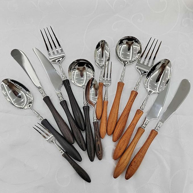 28PCS Utensils Wood Handle Silverware Set Cutlery Set for 4 ZILNEHZ Flatware Luxury Utensil Sets Stainless Steel for Kitchen Include Fork Knife Spoon Tableware for Kitchen Hotel Banquet Seder