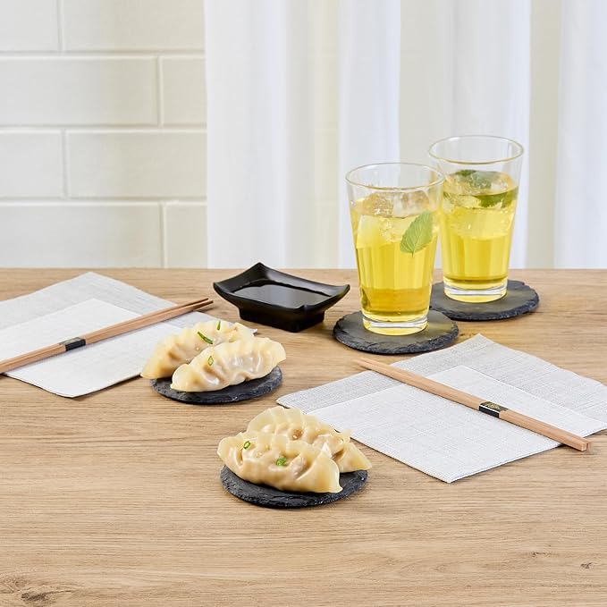 Restaurantware Round Slate Platter 10 Count 3.9 x 3.9 Inch Scratch-Resistant Slate Cheese Board Modern Serving Tray Black Rustic Design for Charcuterie and Appetizers