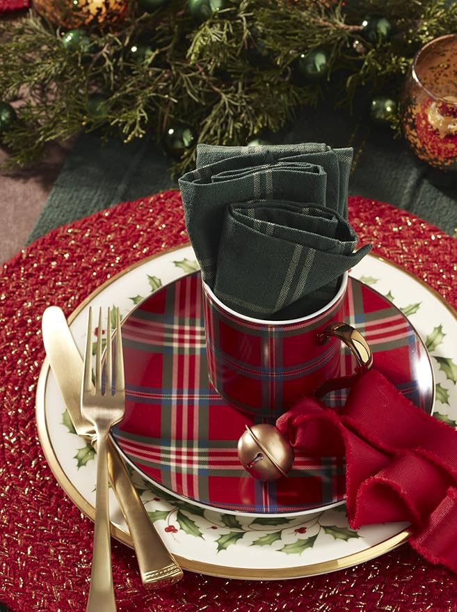 Lenox 896685 Holiday Red Tartan Mugs, Set of 4, Christmas Dinnerware, Hosting, Service For 4, 3.5 x 3.25-Inch Diameter, 11 Fl Oz