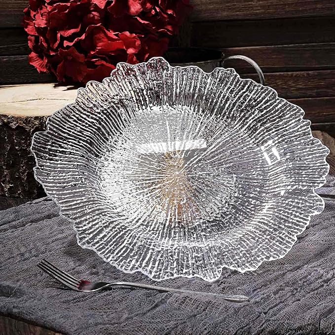 13" Charger Plates - Set of 24 - Acrylic Clear Round Reef Disposable Chargers, Ideal for Dinner Party Wedding Holiday Bulk Events