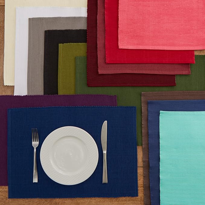 DII Basic Everyday Ribbed Tabletop 100% Cotton, Placemat Set, 13x19, Gray, 6 Piece