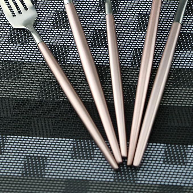 Flatware Set 18/10 Stainless Steel Matte Pink - Kitchen Utensil Serving Set of Dinner Fork Knife Spoons Salad Fork Dessert Spoon,5 Piece Set of 1, for Home Kitchen Restaurant Hotel (Pink)