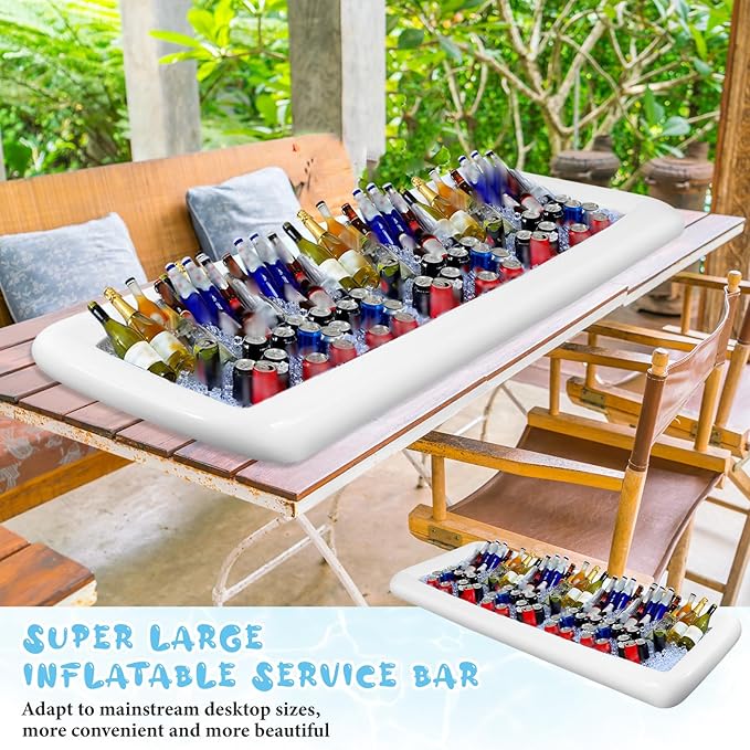 Large Inflatable Serving Bar 72 x 30 x 5'' Inflatable Ice Serving Buffet Bar Inflatable Cooler Ice Buffet Salad Serving Trays with Drain Plug for Pool Outdoor Party Picnic(White,1 Pack)