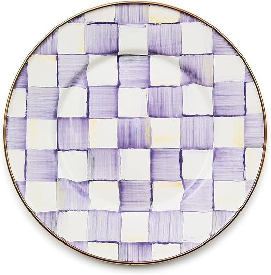 MACKENZIE-CHILDS Enamel Salad and Dessert Plate, Small Plate for a Dessert or Appetizer Dish, 8 Inches, Purple-and-White Violet Check