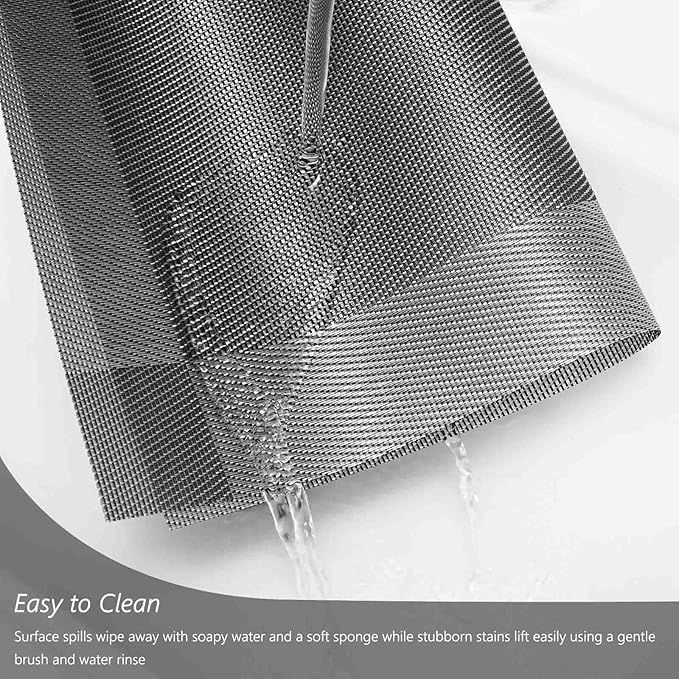 AHHFSMEI Placemats for Dining Table Set of 4 Woven Vinyl Plastic Place Mats Non-Slip Heat Insulation Stain Resistant Table Mats Washable Easy Clean Placemats (Silver Corner 4)