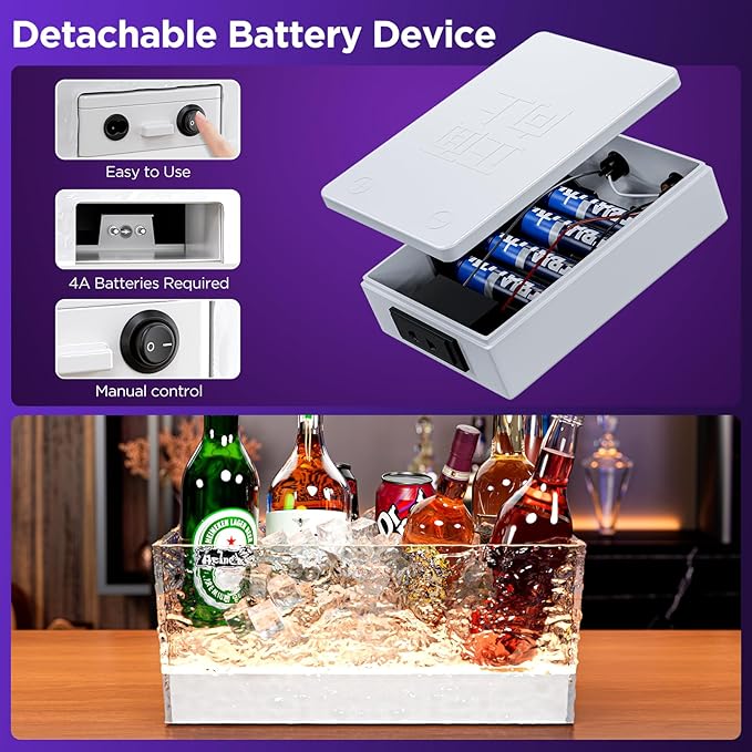 Plastic Ice Bucket Beverage Tubs for Parties, 15Liter / 4 Gallon Large Clear Drink Tub for Champagne Beer Drink Wine Cocktails, 7 Colors LED Light Up with Remote, Leakproof