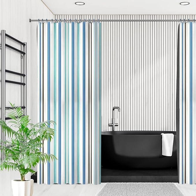 Goowin Shower Curtain Hooks, 12 Pcs Shower Curtain Rings, Stainless Steel Shower Curtain Hooks Rings Rust Proof, Smooth Sliding Anti-Drop Double Shower Hooks for Shower Curtain, Rods (Blue)