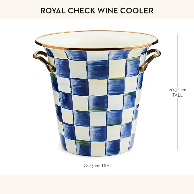 MACKENZIE-CHILDS Wine Cooler, Champagne and Wine Bucket, Ice Bucket, Blue-and-White Royal Check