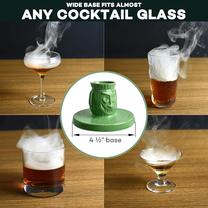 Jigger N' Dash Cocktail Smoker Kit with Torch, Tiki Top Whiskey Smoker, Bourbon Gifts for Men Old Fashioned Smoker Kit Whiskey Infuser Kit Bourbon Smoker Kit Whiskey Smoker Set (Green Tiki)