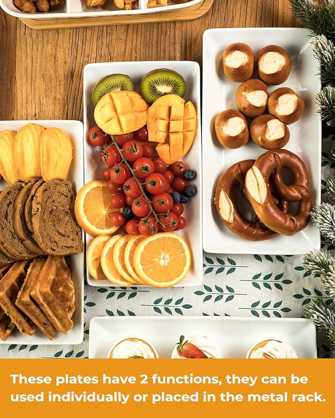 LAUCHUH 3 Tier Serving Tray Porcelain Tiered Serving Stand Collapsible Sturdier Rack Serving Platters with 2 Cross Bars for Thanksgiving, Christmas, Fruit Dessert Party Display Set, 12 Inch, Bronze