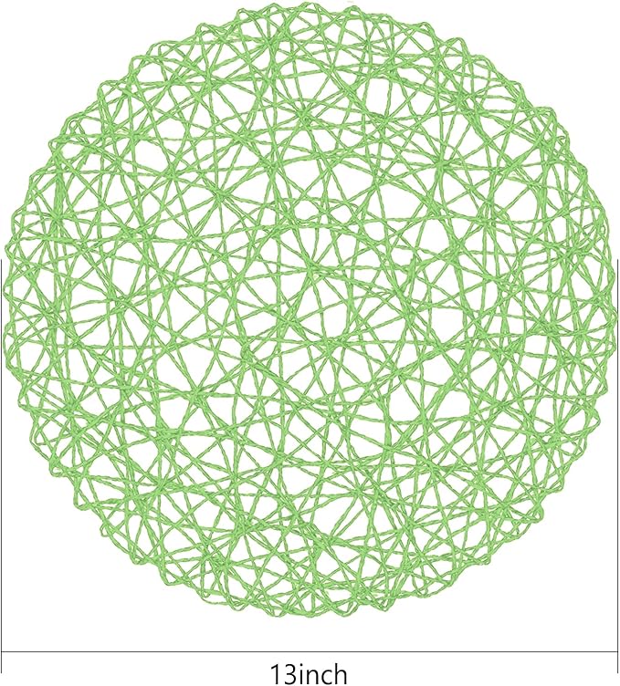 AHHFSMEI Paper Braided Round Placemats Set of 12 Natural Non-Slip Heat Resistant Table Mats for Dining Tables Woven Indoor Outdoor Place mats(Light Green,12)