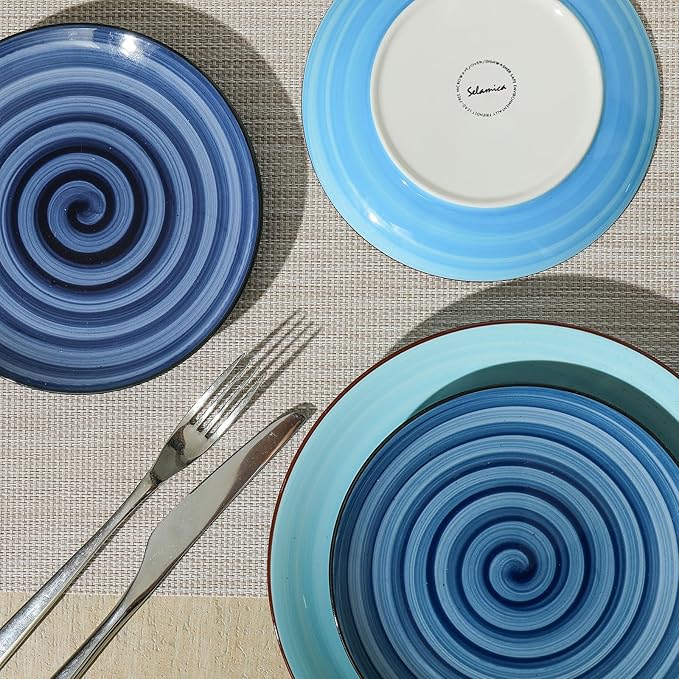 Selamica Ceramic Dessert Plates Set of 6,6 Inch Appetizer Plate for Kitchen for Cake Snacks Side Dish, Microwave Dishwasher Safe, Gradient Blue
