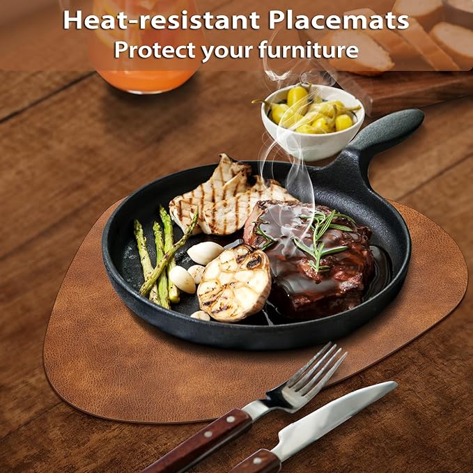 ADRIMER Placemats, Heat Resistant Round Placemats Set of 12 Washable 13 x 17 Inch, Waterproof Table Mats Wipeable for Kitchen, Dining Room Table Christmas Decor, Turmeric Brown