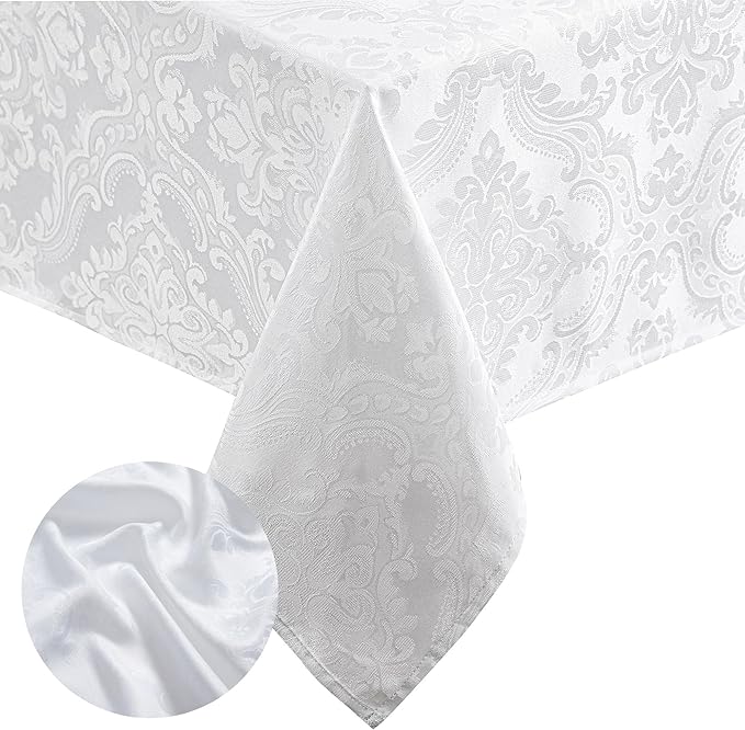 Elrene Home Fashions Caiden Elegance Damask Waterproof, Stain & Wrinkle Resistant Fabric Tablecloth, 52" x 52" Square, White