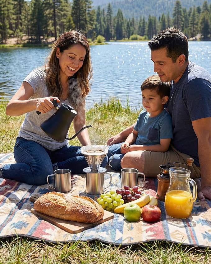 AGOGO Portable Pour Over Coffee Maker V60 Set - Easy Cleaning Compact 304 Stainless Steel Dripper for Camping & 50 Filters Paper & Cleaning Rag Silvery V60