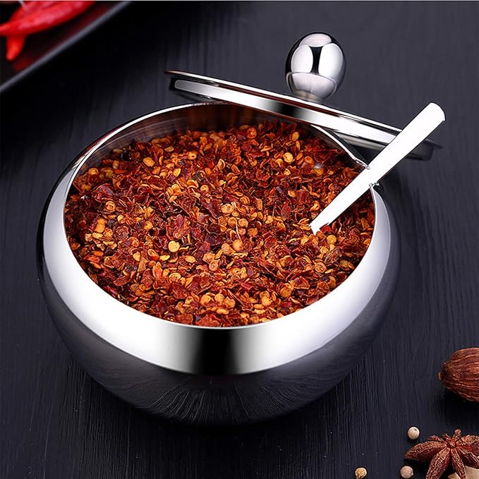 Stainless Steel Sugar Bowl with Clear Lid and Spoon, Polishing Process, Easy to Clean- 530ml/ 18 Oz