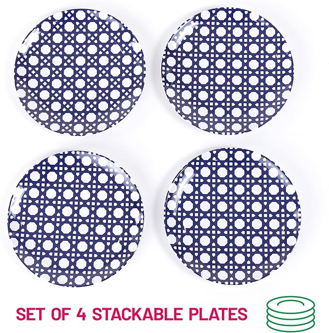 Sprinkles & Confetti Melamine Plate Set of 4 | 6" Appetizer Plates | Reusable & Unbreakable Outdoor Dinnerware | Modern Patio Dish Set for Entertaining | Dishwasher Safe Dishware (Blue Geo)