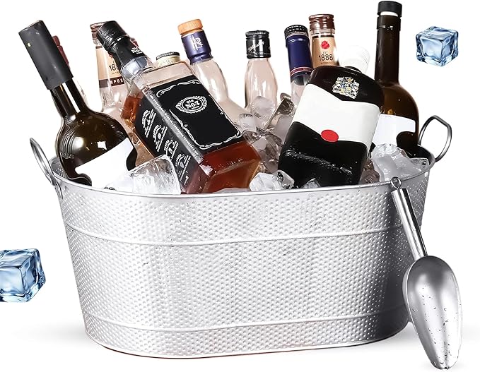 18” Stainless Steel Beverage Tub - 5 Gallon - Gold Handles & Shovel Included - Holds 30 Bottles & Stays Cold for Hours - Use as Wine Bottle Chiller to Beer Bucket Holder - Leak Proof (Silver)