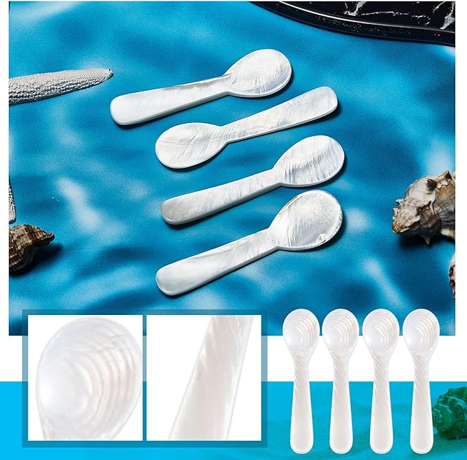 Patelai 20 Pieces Set of Caviar Spoons Mother of Pearl Spoons with Handcraft Round Handle for Caviar, Egg, Ice Cream, Coffee, Kitchen, Restaurant Serving for Valentine Favors (7cm/2.75 Inch)