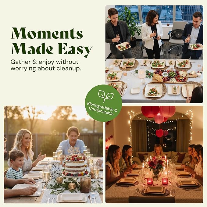 Chic Leaf Compostable & Biodegradable Palm Leaf Disposable Bamboo Plates - Disposable Party Plates for Appetizers, Romantic Valentine's Dinner, Romantic Meal, Party Supplies (4'' - 50 Pack)
