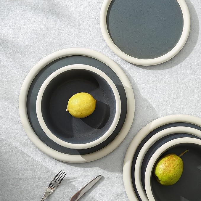 Stone Lain Capri 12-Piece Dinnerware Set Stoneware, Plates and Bowls Set, Microwave and Dishwasher Safe, Dish Set for 4, Grey