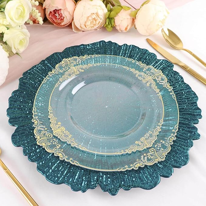 13" Charger Plates - Set of 24 - Acrylic Teal Round Reef Disposable Chargers, Ideal for Dinner Party Wedding Holiday Bulk Events