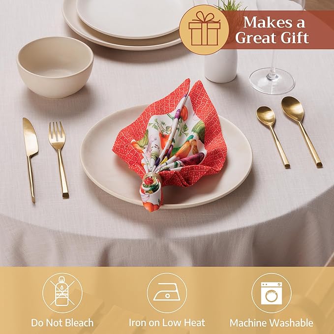 Maison d' Hermine Cloth Napkins Set of 4 100% Cotton Soft & Durable Everyday Reusable Square Napkins Cloth Washable, Dinner, Cocktail Party, Wedding, Restaurant (Ratatouile, 18" x 18")