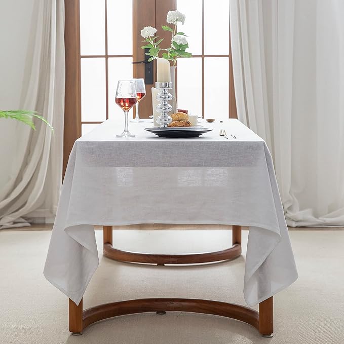 EVERLY 100% Pure Linen Rectangle Tablecloths 60x108 Inches for Dining,Buffet Parties,Picnic,Events,Weddings and Restaurants,Decorative Halloween,Thanksgiving Machine Washable Tablecloths-White