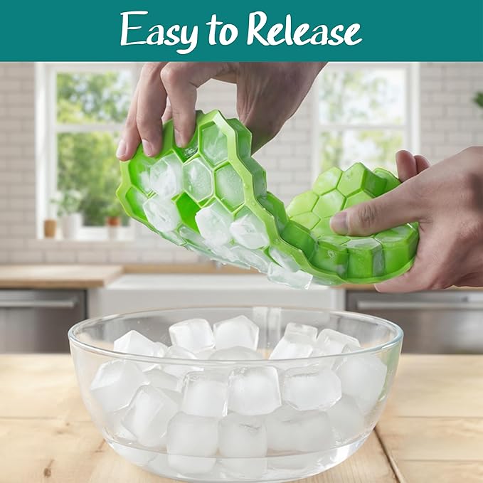 2 Pack Honeycomb silicone ice cube trays, BPA-Free reusable Easy Release 74 Grid ice cube mold for freezer, hexagon ice cube tray, Hexagonal ice cube maker for Cocktails/Whiskey/Coffee/Drink