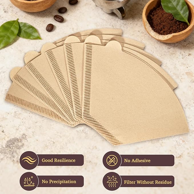 100 Count #2 Cone Coffee Filters, Unbleached Natural Paper, No Blowout & Tear-Resistant, Compostable, Fits 2-6 Cup Makers, Pour-Over & Ninja Brewers