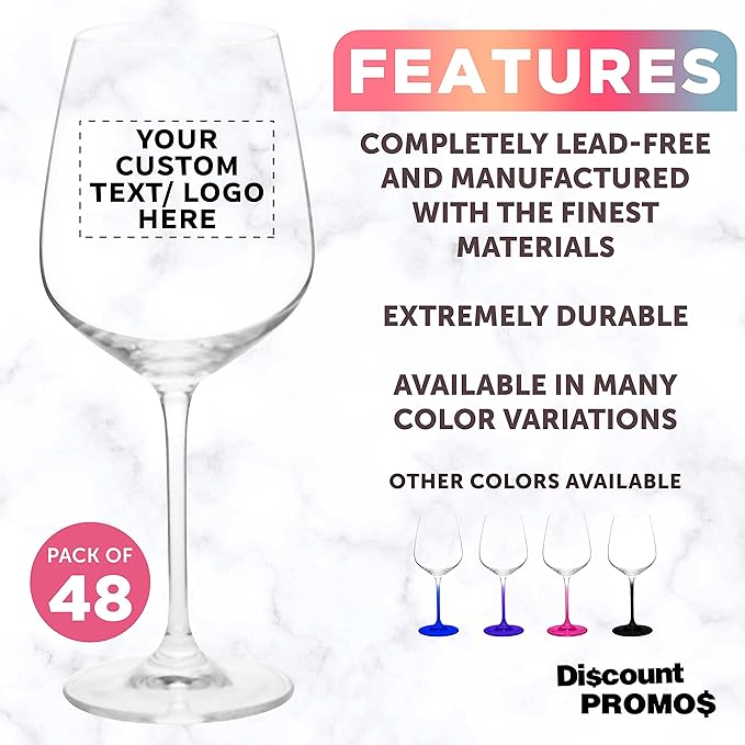 Custom Crystal Wine Glasses 17.5 oz Set of 48, Personalized Bulk Pack - Restaurant Glassware, Perfect for Red Wine or White Wine - Clear