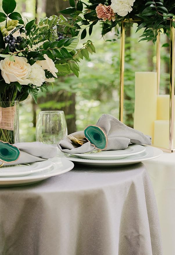 Gold Napkin Rings Set of 4, Agate Slice Napkin Rings, Dinner Table Decor Home Decor for Christmas Thanksgiving Farewell Birthday Wedding(Green)