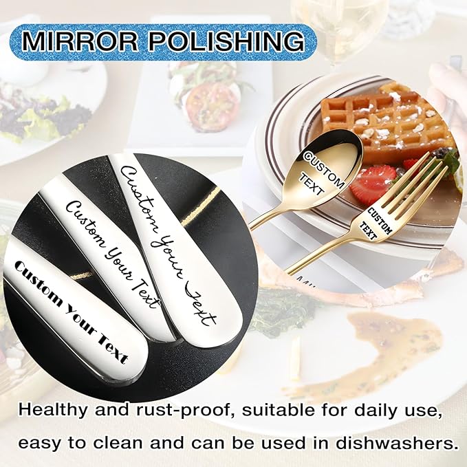 Custom Fork and Spoon Kit Flatware Set, Personalized Stainless Steel Engraved Name Text Dates, Customized Lover Gifts for Couples Boyfriend Girlfriend Birthday Christmas Gift - 6 Colors