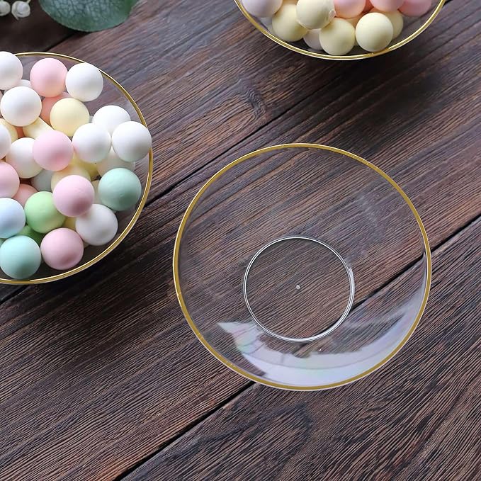 Efavormart 24 Pack Clear Heavy Duty Plastic Dessert Bowls with Gold Rim, Premium Disposable Ice Cream Party Bowls - 7oz