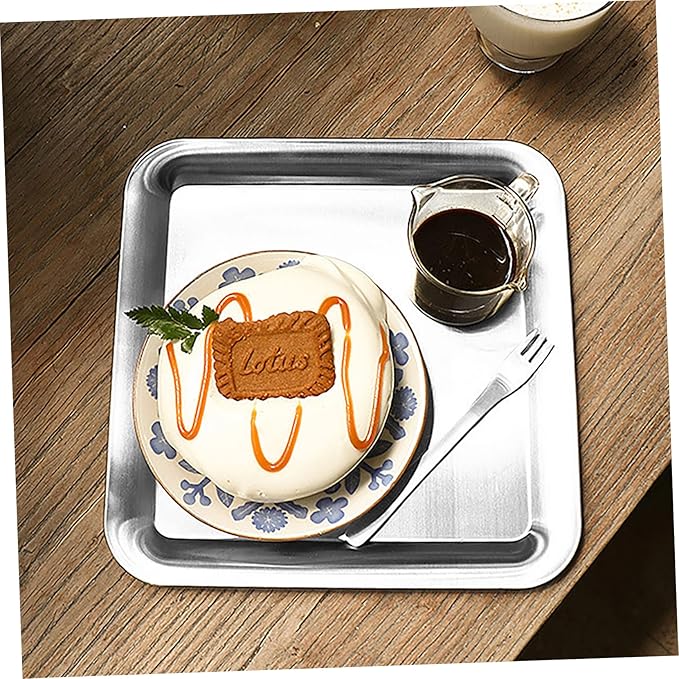 IMIKEYA Dessert Tray Smooth Edges Stainless Steel Serving Tray Elegant Fruit Storage Plate for Picnic