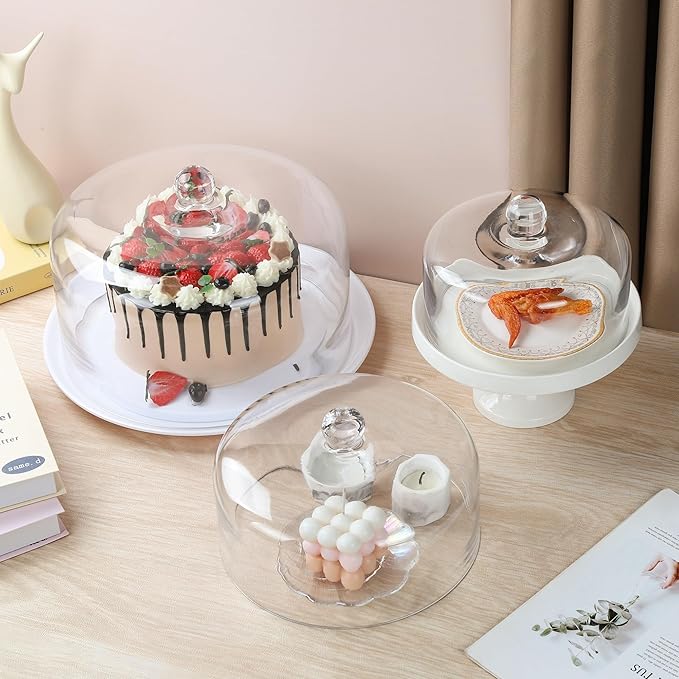 Handmade Sturdy Glass Cake Dome, Cake Cover Lid for Cake, Food and Display, Glass Topper For Cake Plate And Cake Stand, Cake Stand Topper, Glass Dome Cloche, Glasss Cloche (12"x8")