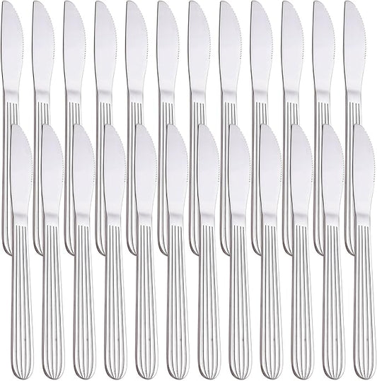 Dinner Forks, Spoons & Dinner knives Set, Food Grade Stainless Steel Silverware Set, Mirror Polished, Dishwasher Safe Flatware Set (24-Pcs, Dinner Knives)