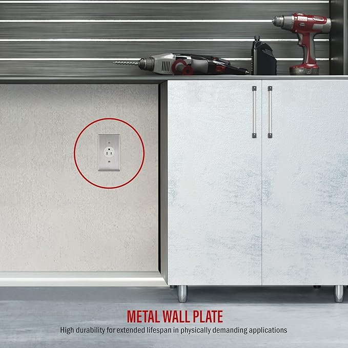 ENERLITES 7751-NEW 1.406" Hole Single Receptacle Outlet Metal Wall Plate, Corrosion Resistant, 1-Gang 4.50" x 2.76", 7751, 430 Stainless Steel, UL Listed, Silver, Standard Size