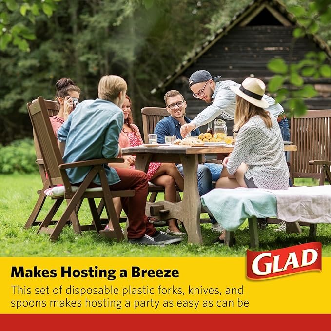 Glad Crystal Clear Assorted Plastic Cutlery Forks, 24 Count | Clear And Heavy Duty Plastic Silverware | 8 Forks, 8 Knives, 8 Spoons | Glad Disposable Tabletop