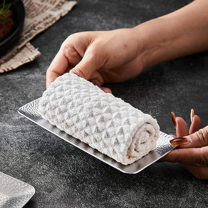 Hammered Rectangular Platter, Stainless Steel Serving Tray, Decorative Storage (1, Sliver)