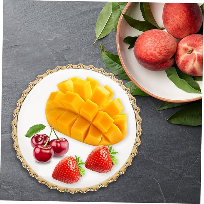 Cabilock Gold Rim Dinner Plate Round Platter for Breakfast Dessert Pasta Steak Pizza Salad Bread Fruits Sushi