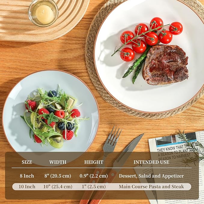 Dinner Plates Set of 6-10 Inch Large Ceramic Plate for Salad, Pasta, Steak - Colorful Modern Serving Dishes - Microwave, Oven and Dishwasher Safe - Assorted Candy Hue