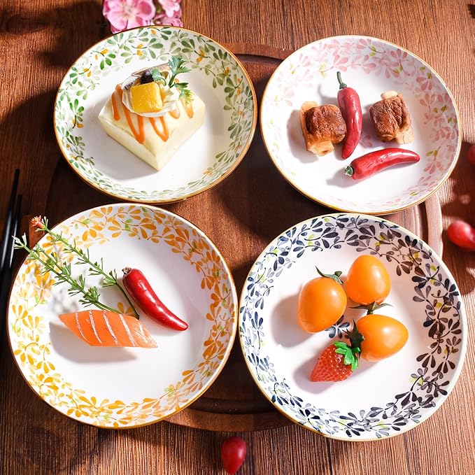 Ceramic Appetizer Plates, 5.6 Inch Round, Small Dessert Plates for Snacks, Set of 4