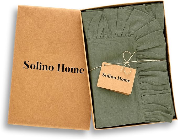 Solino Home Linen Ruffle Cloth Napkins Set of 4-100% Pure Linen Oil Green Dinner Napkins 20 x 20 Inch - Gabrielle Ruffle, Handcrafted and Machine Washable - Christmas, New Year