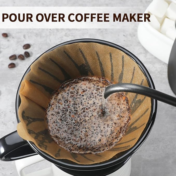 Mongdio Ceramic Pour Over Coffee Dripper, Reusable Porcelain Portable Pour Over Coffee Maker, Slow Brewing Accessories with 1 Holes for Home - Size 01 Black