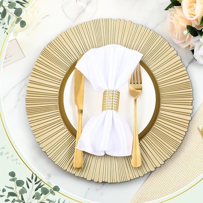 Yaomiao 12 Pcs 13 Inch Gold Charger Plates Bulk Plastic Plates Chargers Round Dinner Chargers for Wedding Party Table Setting Bridal Shower Event Decor (Light Gold)